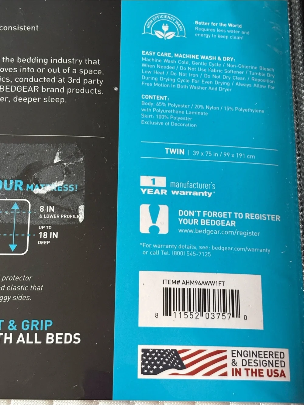 BEDGEAR Dri-Tec Performance Mattress Protector, Moisture Wicking Cool Twin NEW
